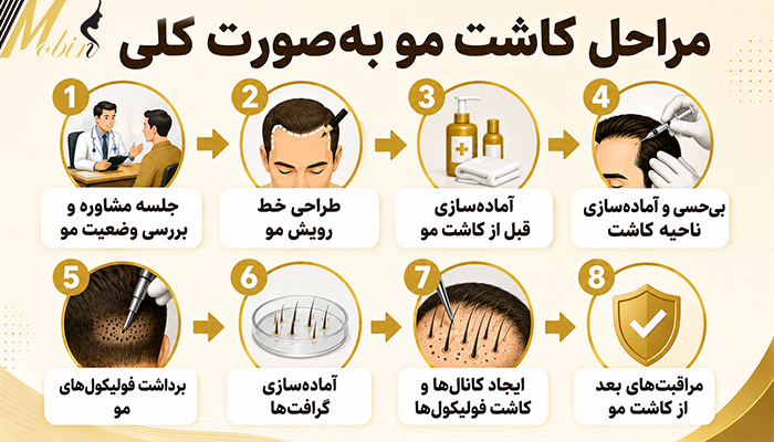 مراحل کاشت مو به صورت کلی